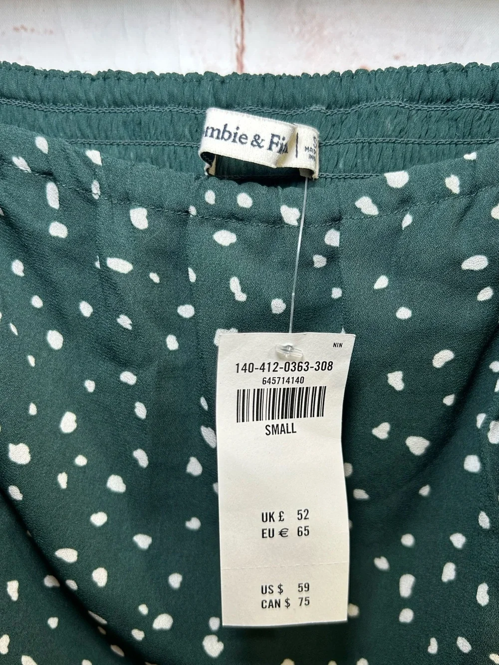 Abercrombie & Fitch Green Polka Dot Long Puff Sleeve Square Neck Off Shoulder